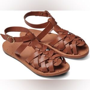 Beek Kingfisher Gladiator Flat SANDAL Size 9 Cognac Brown Weave Leather NEW $320